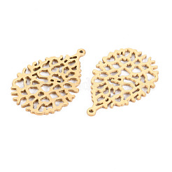 304ステンレスペンダント  レーザー切断  ティアドロップ  14KGP本金メッキ  28x18.5x1mm  穴：1mm&nbsp;STAS-S116-164G