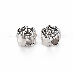 チベット風合金ヨーロピアンビーズ  カドミウムフリー＆鉛フリー  花  アンティークシルバー  9x10x8.5mm  穴：4.5mm  約630個/1000g&nbsp;TIBEB-N007-006