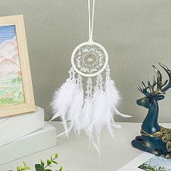 1Pc Natural Gemstone Chips Woven Net/Web with Feather Hanging Ornaments&nbsp;AJEW-CN0005-48A