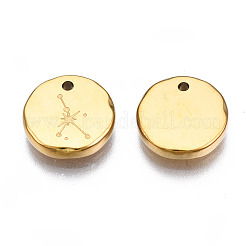 316サージカルステンレススチールチャーム  星座とフラットラウンド  14KGP本金メッキ  蟹座  10x2mm  穴：1mm&nbsp;X-STAS-S116-418I-G