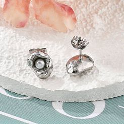 304ステンレススチールスタッドピアス  淡水パールビーズ付き  花  ステンレス鋼色  12.5x8.5mm&nbsp;EJEW-S246-06P