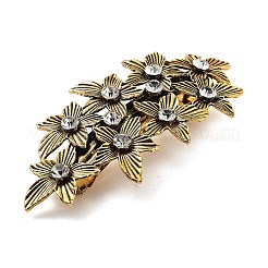 花合金ラインストーンヘアバレッタ  鉄とプラスチックの模造真珠  女性の女の子のために  アンティーク黄金  36x88x15mm&nbsp;LS-PHAR-S604-01AG-02