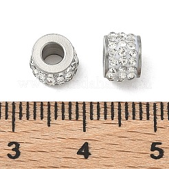 304ステンレススチールビーズ  コラム  ポリマークレイラインストーン付き  ステンレス鋼色  7x5mm  穴：3mm&nbsp;STAS-D220-01P