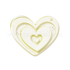 透明なプラスチックペンダント  左右のランダムな穴  スパンコール付き  ハート  シャンパンイエロー  28.5x30x1.5mm  穴：1.5mm&nbsp;LS-KY-P014-01G