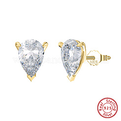 925 Sterling Silver Micro Pave Clear Cubic Zirconia Stud Earrings&nbsp;EJEW-G443-01G