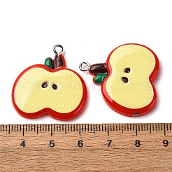 不透明樹脂ペンダント  りんご  プラチナトーンのアイアンループ付き  レッド  29.5x27.5x3.5mm  穴：2mm&nbsp;RESI-I337-05P-B01