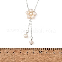 Natural Cultured Freshwater Pearl Beaded Flower Pendant Brass Cable Chain Necklaces for Women&nbsp;NJEW-JN06561