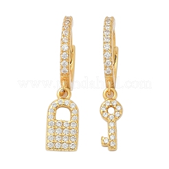 Lock & Key 925 Sterling Silver Micro Pave Clear Cubic Zirconia Hoop Earrings for Women&nbsp;EJEW-G427-01G-03