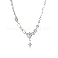 Alloy & 304 Stainless Steel & Synthetic Moonstone Star Pendant Necklaces for Women&nbsp;FS-WG61037-01