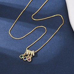 Brass Pave Colorful Cubic Zirconia Pendant Box Chain Adjustable Slider Necklaces&nbsp;NJEW-D348-03D-G