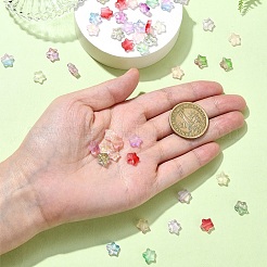 60個10色透明ガラスビーズ  グリッターパウダー付き  スター  ミックスカラー  8x8x4mm  穴：1mm  6個/カラー&nbsp;GLAA-YW0003-83