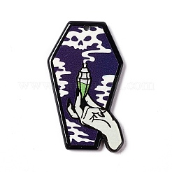 印刷されたアクリルパーツ  ハロウィン用  ヴァンパイアハンドチャーム付き棺  ボトル模様  42x24.5x2.5mm  穴：2mm&nbsp;SACR-F003-01H
