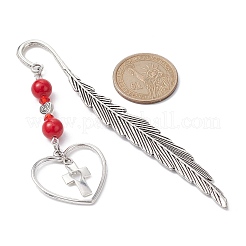 Valentine's Day Alloy Heart Pendant Bookmarks&nbsp;AJEW-JK00270-05