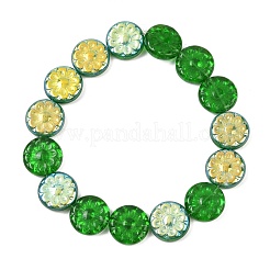 チェコ産プレスガラスビーズ  花付きフラットラウンド  ライム  18x5.5mm  穴：1mm  約30個/袋&nbsp;GLAA-I061-48D