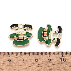 聖パトリックの日合金エナメルペンダント  帽子チャーム  ゴールドカラー  カドミウムフリー＆ニッケルフリー＆鉛フリー  濃い緑  19.5x19x3mm  穴：1.8mm&nbsp;ENAM-T024-43A-G