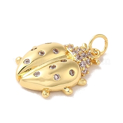 真鍮ピンクキュービックジルコニアペンダント  丸カン付き  てんとう虫  14KGP本金メッキ  20x15.5x4.5mm  穴：3.5mm&nbsp;LS-KK-M278-11G