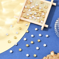 60 個 2 色の合金ビーズ  長持ちメッキ  ナザールボンジュウ付きフラットラウンド  ゴールデン＆シルバー  5.5x6x3mm  穴：1.5mm  30個/カラー&nbsp;FIND-YW0010-12