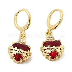 Heart Brass Brass Micro Pave Cubic Zirconia Hoop Earrings&nbsp;EJEW-P333-10A-G