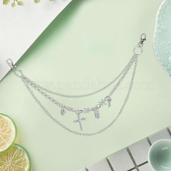 Alloy Cross Lock Key Charm 3 Layer Chain Belts for Pants&nbsp;AJEW-WH20070-056
