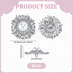 ABSプラスチック模造真珠シャンクボタン6個  合金パーツ  1穴  花  プラチナ  36~37x15.5mm  穴：3mm&nbsp;BUTT-PH0001-51P