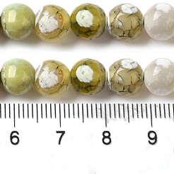染色・加熱された天然ファイヤーアゲートビーズ連売り  多面カット  ラウンド  ダークカーキ  8mm  穴：1.2mm  約48個/連  36cm&nbsp;G-P539-B01-22