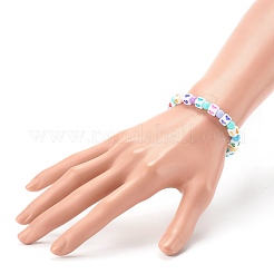 ストレッチキッズブレスレット  ハートと丸いアクリルビーズが付いた不透明な立方体  ミックスカラー  内径：1-3/4インチ（4.6cm）&nbsp;BJEW-JB06310