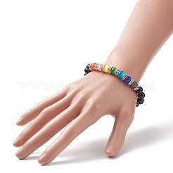 ナチュラルブラックオニキス&キャットアイビーズストレッチブレスレット  女性のためのアクセサリー用原石のアクセサリー  カラフル  内径：2-1/4インチ（5.7cm）&nbsp;BJEW-TA00222