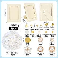 DIY木製フォトフレームスタンド材料キット  樹脂ボタン付き  合金シャンクボタン  真鍮製ボタン  混合図形  190x140x7.5mm&nbsp;DIY-PH0034-34