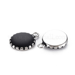 304ステンレススチールエナメルチャーム  ステンレス鋼色  フラットラウンド  ブラック  13.5x10.5x3mm  穴：1.6mm&nbsp;STAS-Q241-014B