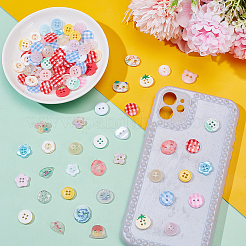 プラスチックボタン100個  4穴  混合図形  ミックスカラー  11~13x11~13.5x2~3mm  穴：1.5~1.6mm&nbsp;BUTT-AR0001-34