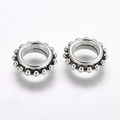 チベット風合金ビーズ  鉛フリー＆カドミウムフリー  ギア  アンティークシルバー  13.5x4.5mm  穴：7mm&nbsp;LF9429Y