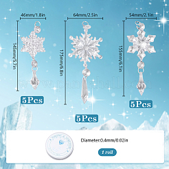 アクリル製スノーフレークペンダントデコレーション  クリスマスツリー吊り飾り  水晶の線  透明  145~175x46~64mm  15個/セット&nbsp;HJEW-SP0001-04C