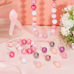 10月の乳がん啓発リボンをテーマにしたブレスレット、キーホルダー、ペンダント、デコレーションのDIYキット  アクリルラウンドビーズを含む  ワイヤー  留め金  ピンク  ビーズ：106個/箱&nbsp;DIY-PH0020-78