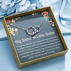 Occidental Style Brass Crystal Rhinestone Twisted Two Rings Heart Necklaces for Women&nbsp;WG6907A-01