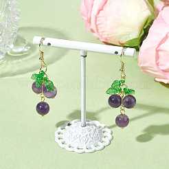 天然アメジストのブドウダングルイヤリング  アクリルクラスターイヤリング  18KGP本金メッキ  51x16mm&nbsp;EJEW-JE05689-02