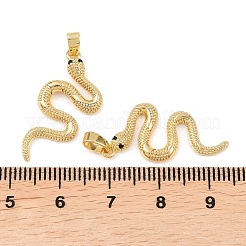 真鍮マイクロペーブブラックキュービックジルコニアペンダント  スネークチャーム  18KGP本金メッキ  25.5x12.5x2.5mm  穴：5x2.5mm&nbsp;KK-G549-10G