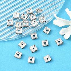 真鍮製ラインストーンスペーサービーズ  グレードA  正方形  ニッケルフリー  銀色のメッキ  クリスタル  6x6x3mm  穴：1mm&nbsp;RSB072-01S