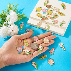 30個15スタイルアロイエナメルペンダント  花  ミックスカラー  19.5~34.5x12~28x1.5mm  穴：1.8~2mm  2個/スタイル&nbsp;ENAM-TA0003-41