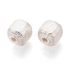 925スターリングシルバーコルゲートビーズ  キューブ  スタンプ925個付き  銀  7.5x7x7mm  穴：1.8mm&nbsp;STER-N016-126S