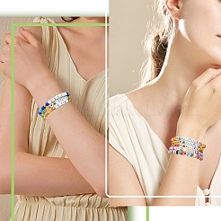 30個 30スタイル ポリマー粘土&ガラスビーズストレッチブレスレットセット  女性用友情文字スタッカブルブレスレット  ミックスカラー  6-7/8~7-1/8インチ（17.5~18cm）  内径：2インチ（5.2cm）  1個/スタイル&nbsp;BJEW-SW001584