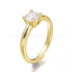 Brass Micro Pave Clear Cubic Zirconia Solitaire Rings&nbsp;RJEW-N031-13G