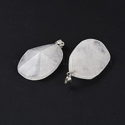 天然石クオーツクリスタルペンダント  鉄とベイルにスナップ  多面カット  ナゲット  34.5~50x23.5~31x10.5~13mm  穴：7.8x3mm&nbsp;G-C140-06G