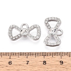 合金&クリスタルラインストーンペンダント  ちょう結びのチャーム  プラチナ  11.5x20x4mm  穴：2mm&nbsp;PALLOY-T095-10P