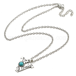 Letter A~Z Antique Silver Plated Alloy with Synthetic Turquoise Pendant Necklaces&nbsp;NJEW-G080-01V