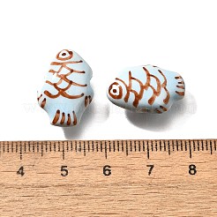 手作りの陶器ビーズ  手描きの陶器ビーズ  大きな魚  ライトスカイブルー  12~13x18~19x8~8.5mm  穴：2~2.5mm&nbsp;PORC-S002-17A
