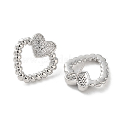 ブラス パヴェ キュービックジルコニア スタッド ピアス  ハート  プラチナ  22.5x21mm&nbsp;EJEW-M258-16P