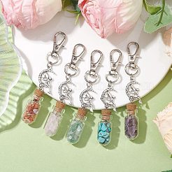 Glass Wishing Bottle with Gemstone Chip inside Pendant Decorations&nbsp;HJEW-JM01991