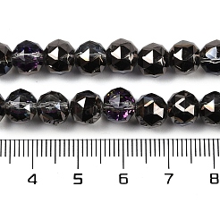 透明電気メッキガラスビーズ連売り  多面カット  ラウンド  ブラック  7.5x7mm  穴：1.2mm  約70個/連  19.17~20.08''（48.7~51センチメートル）&nbsp;X-EGLA-N002-34C-C21