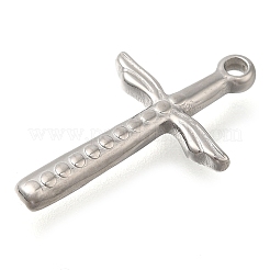 変色防止304ステンレススチールペンダント  翼のチャーム付きクロス  ステンレス鋼色  19x11.5x2mm  穴：1.2mm&nbsp;STAS-P369-01P