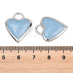 ナチュラルホワイトジェイドファセットペンダント  真鍮製のベゼルに宝石があしらわれたハート型のチャーム  染め  プラチナ  空色  22x18.5~19x7mm  穴：5x4mm&nbsp;G-Z154-01P-08